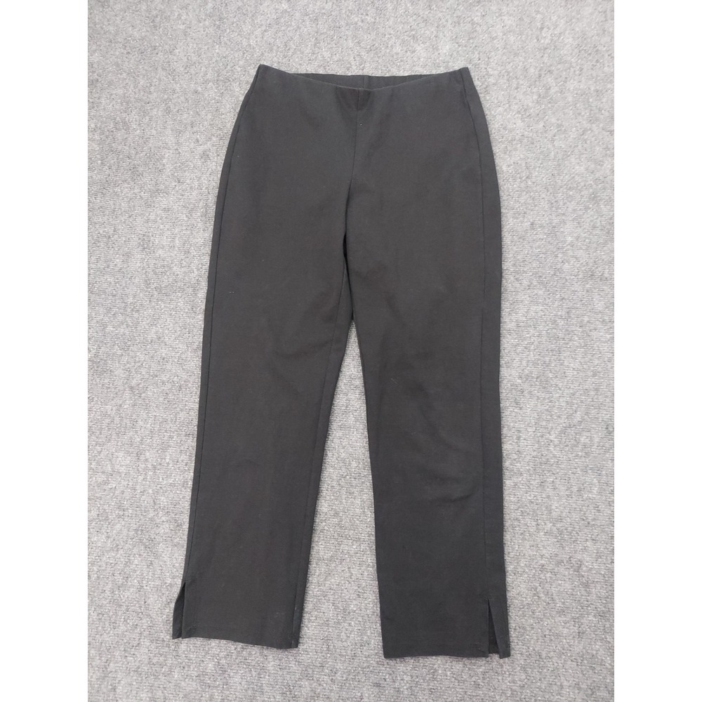 Eileen Fisher Pants Womens XS Black Pull On Ankle Slit Hem Organic Cotton